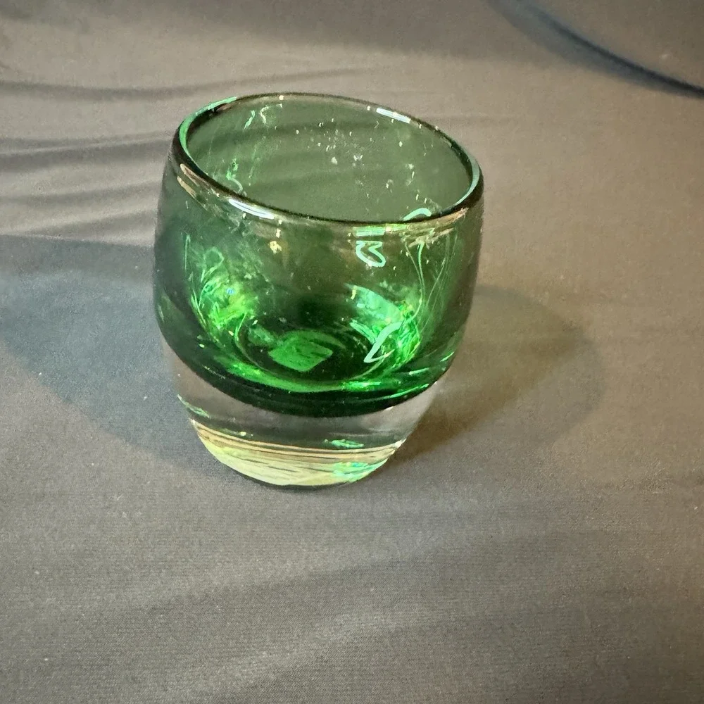 Crate & Barrel Emerald Green & Clear Glass Votive Tea Light Candle Holder